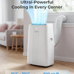 14000 BTU Portable Air Conditioner with Cooling, Dehumidifier, Fan & Sleep Mode, Auto-Swing, Remote Control, 24H Timer, Exhaust Hose, Energy Class A