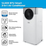 12000 BTU Portable Air Conditioner with Cooling, Dehumidifier & Fan, Smart Control, Power Memory Function, White, Energy Class A