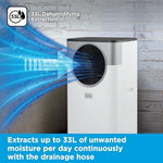 12000 BTU Portable Air Conditioner with Cooling, Dehumidifier & Fan, Smart Control, Power Memory Function, White, Energy Class A